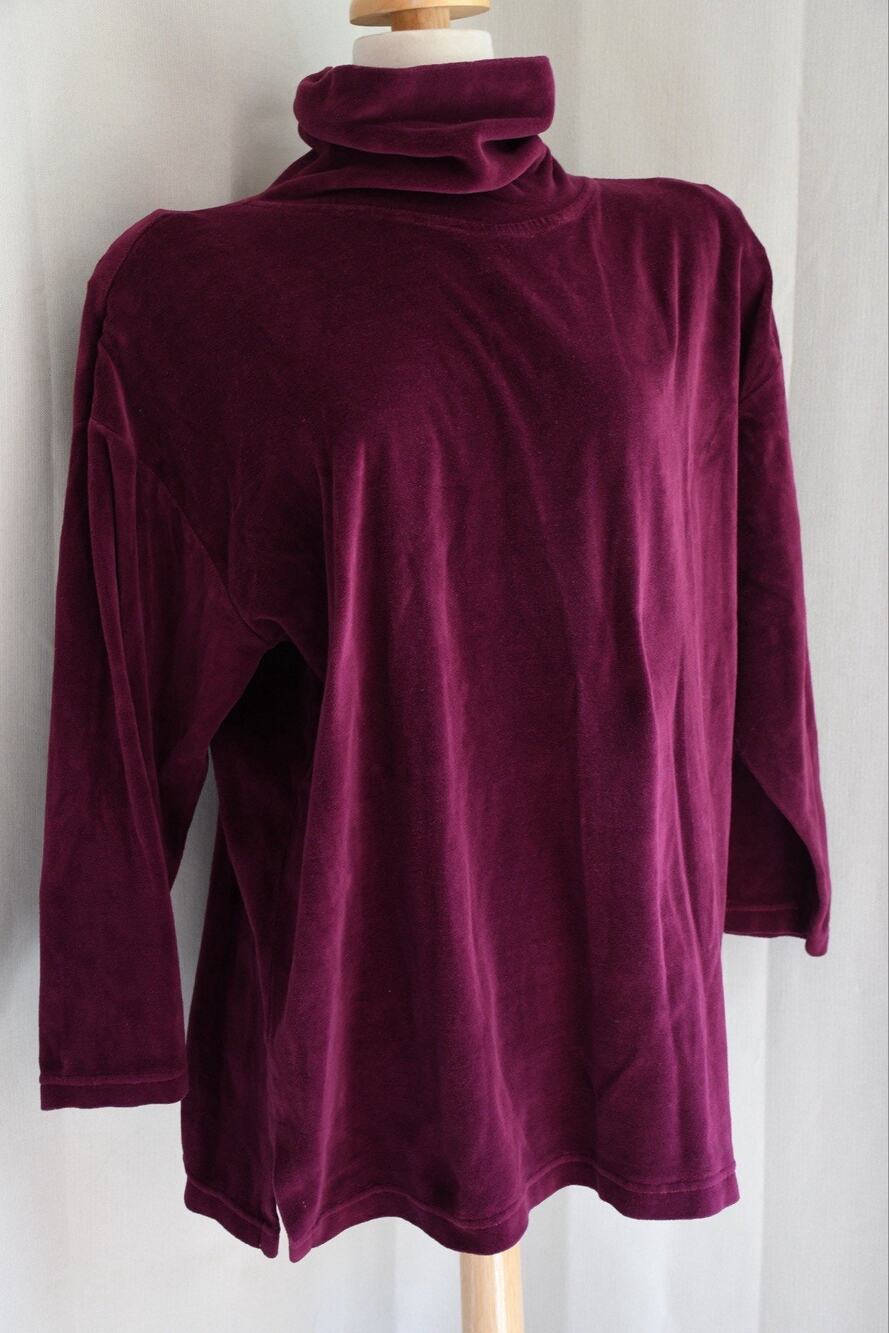Reference Point Velour Long Sleeve High Neck Purple Shirt With Shoulder Pads 2X